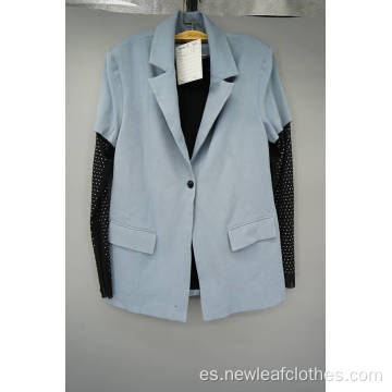 Blazer de manga de malla de un solo botón para mujeres